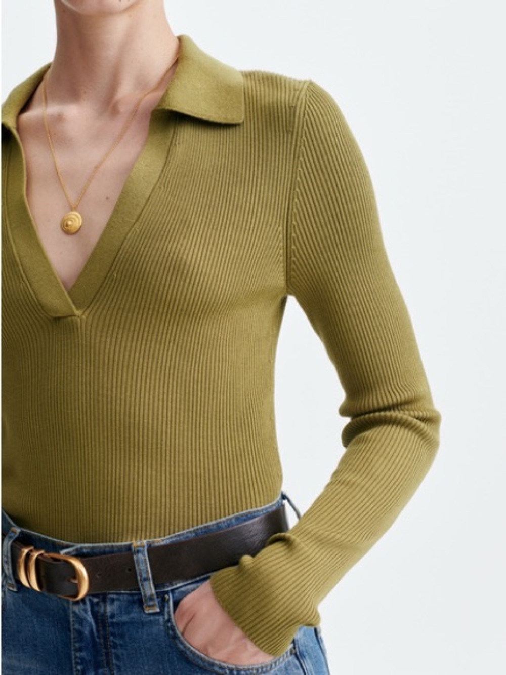 Olive Green Ribbed Collared Shirt